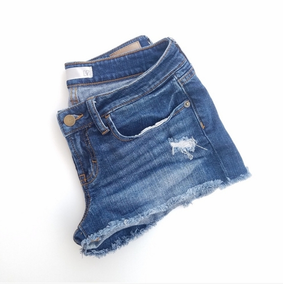 BP distressed Blue denim jean cutoff raw hem shorts size 5 - Picture 6 of 6